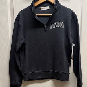 Gray “Bonjour" Quarter Pigment Dyed Zip Sweatshirt